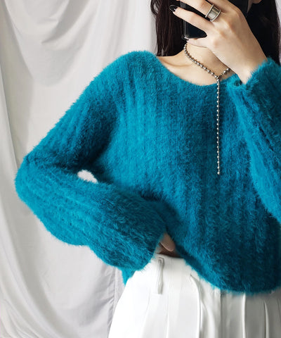 【 ７color 】ショート丈ワイドリブシャギーニット