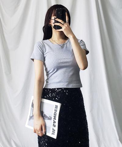 【 ５color 】カットアウトバックスリットクロップドＴシャツ