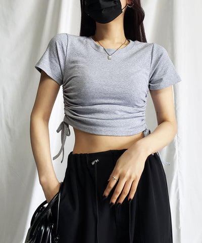 【 ８color 】サイドシャーリングリボンショート半袖Ｔシャツ