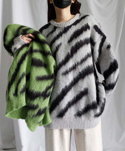 ビッグシルエットモヘアライクゼブラニット ／ big silhouette mohair like zebra knit