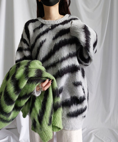 ビッグシルエットモヘアライクゼブラニット ／ big silhouette mohair like zebra knit