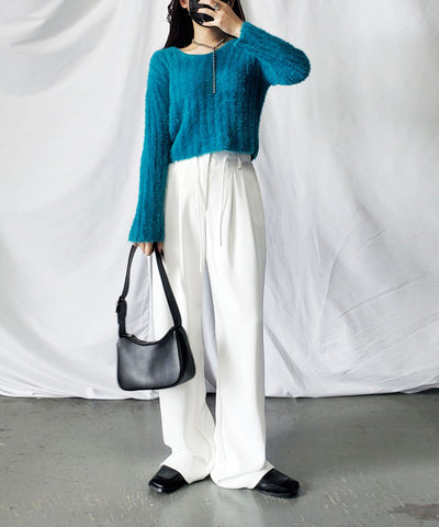 【 ７color 】ショート丈ワイドリブシャギーニット