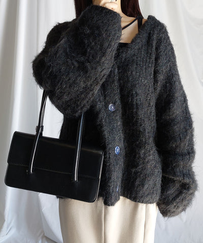 【 me+em select original 】ワイドスリーブシャギーボリュームニットカーディガン ／ wide sleeve shaggy volume knit cardigan