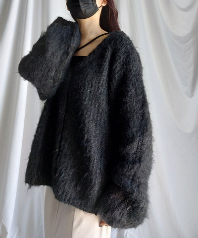 【 me+em select original 】ワイドスリーブシャギーボリュームニットカーディガン ／ wide sleeve shaggy volume knit cardigan