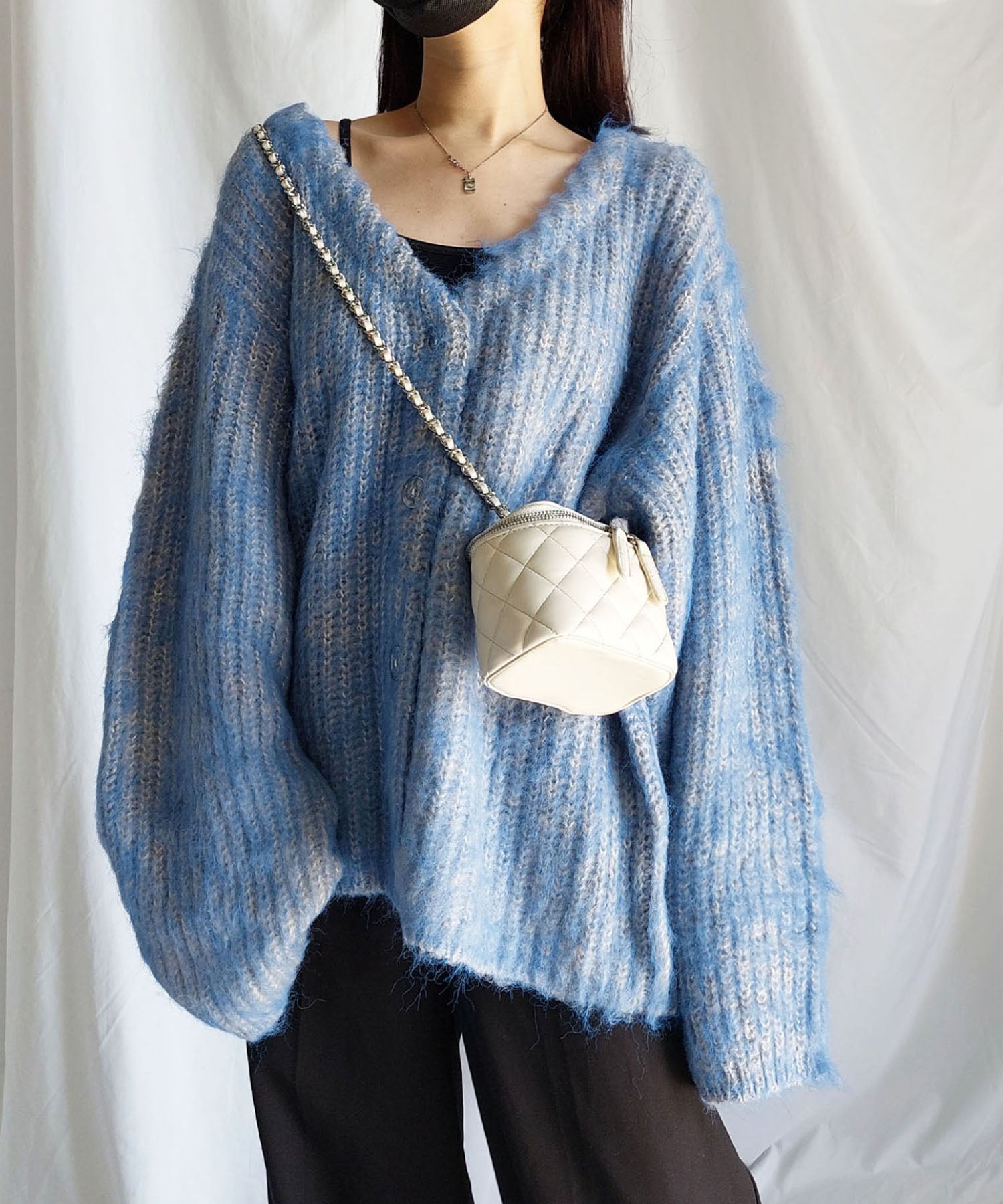 【 me+em select original 】ワイドスリーブシャギーボリュームニットカーディガン ／ wide sleeve shaggy volume knit cardigan