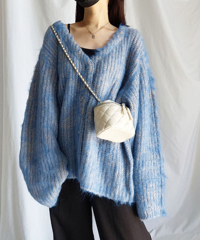 【 me+em select original 】ワイドスリーブシャギーボリュームニットカーディガン ／ wide sleeve shaggy volume knit cardigan