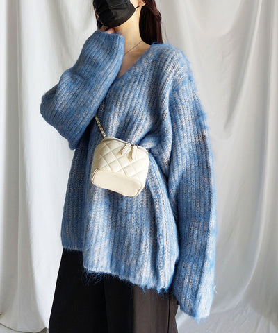 【 me+em select original 】ワイドスリーブシャギーボリュームニットカーディガン ／ wide sleeve shaggy volume knit cardigan