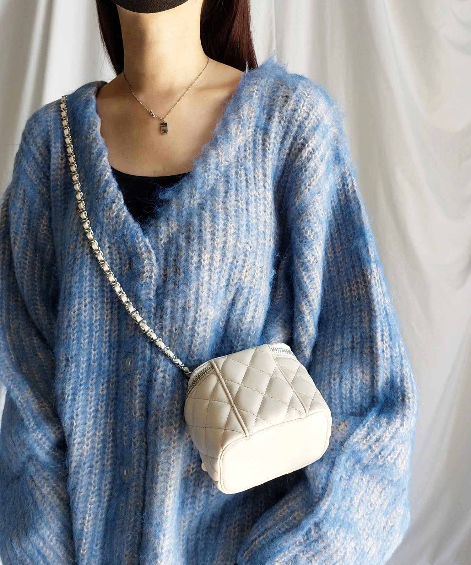 【 me+em select original 】ワイドスリーブシャギーボリュームニットカーディガン ／ wide sleeve shaggy volume knit cardigan