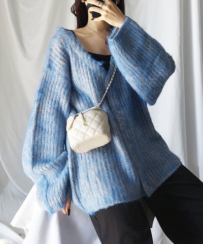 【 me+em select original 】ワイドスリーブシャギーボリュームニットカーディガン ／ wide sleeve shaggy volume knit cardigan
