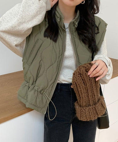 【 新色追加／７色展開 】ハイネックドローコードエコダウンベスト