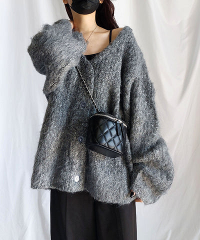 【 me+em select original 】ワイドスリーブシャギーボリュームニットカーディガン ／ wide sleeve shaggy volume knit cardigan