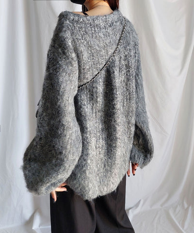 【 me+em select original 】ワイドスリーブシャギーボリュームニットカーディガン ／ wide sleeve shaggy volume knit cardigan
