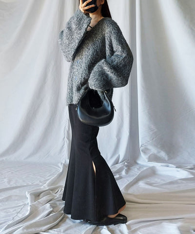 【 me+em select original 】ワイドスリーブシャギーボリュームニットカーディガン ／ wide sleeve shaggy volume knit cardigan