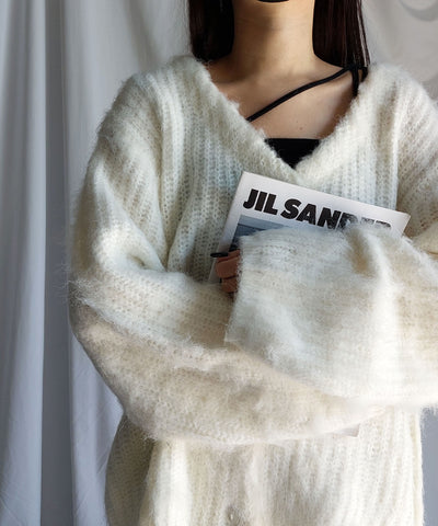 【 me+em select original 】ワイドスリーブシャギーボリュームニットカーディガン ／ wide sleeve shaggy volume knit cardigan