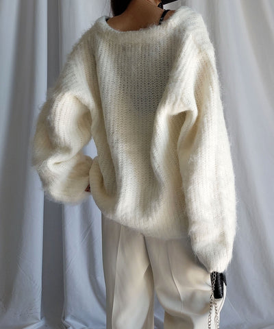 【 me+em select original 】ワイドスリーブシャギーボリュームニットカーディガン ／ wide sleeve shaggy volume knit cardigan