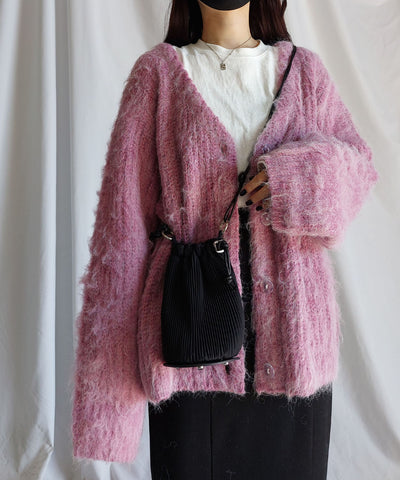 【 me+em select original 】ワイドスリーブシャギーボリュームニットカーディガン ／ wide sleeve shaggy volume knit cardigan