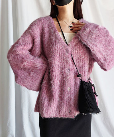 【 me+em select original 】ワイドスリーブシャギーボリュームニットカーディガン ／ wide sleeve shaggy volume knit cardigan