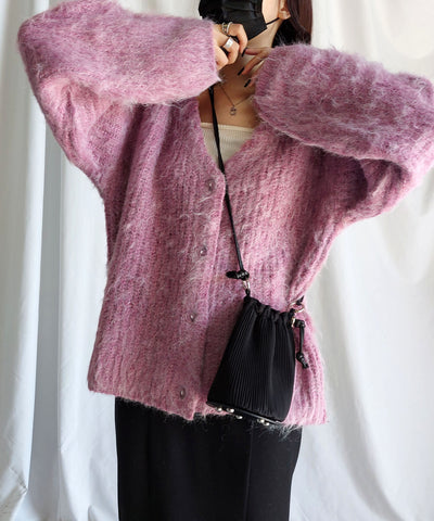 【 me+em select original 】ワイドスリーブシャギーボリュームニットカーディガン ／ wide sleeve shaggy volume knit cardigan