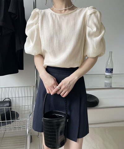 【 5color 】シャーリングパフスリーブグロッシーシアーブラウス