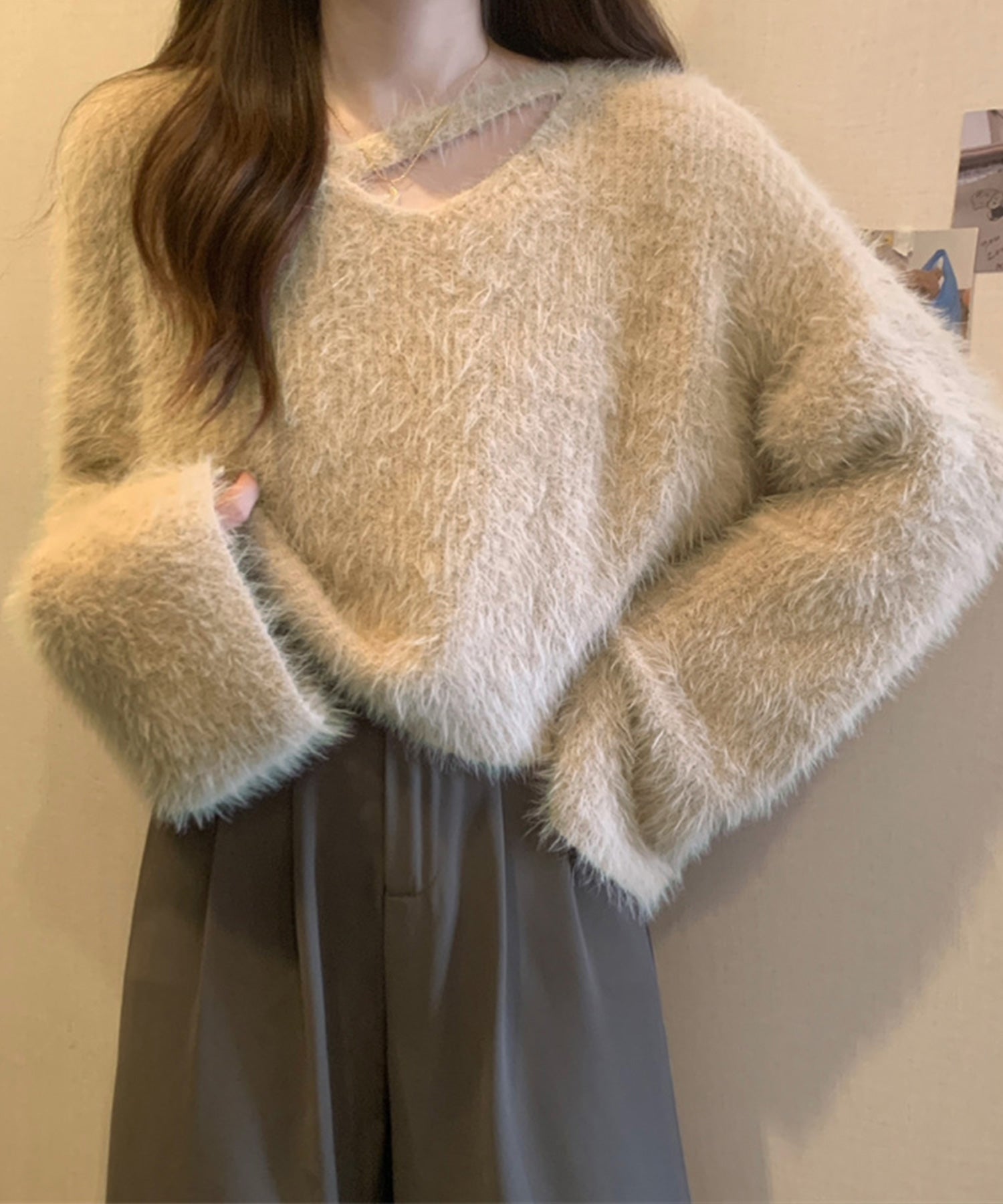 【 7color 】カットアウトショートシャギーニット