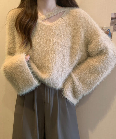 【 7color 】カットアウトショートシャギーニット