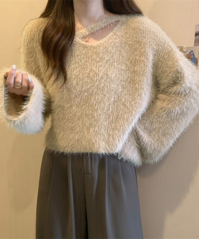 【 7color 】カットアウトショートシャギーニット