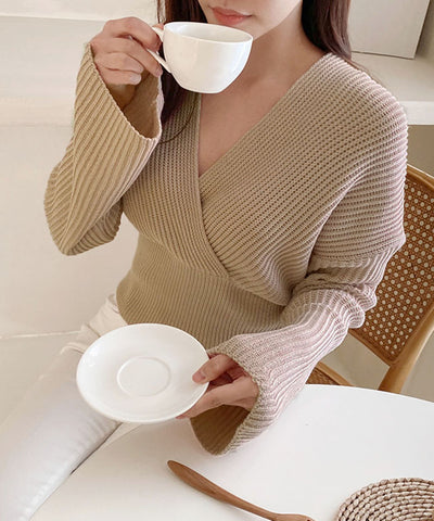 【 5color 】ウエストリブカシュクールショートニット