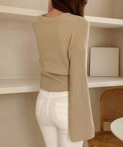 【 5color 】ウエストリブカシュクールショートニット