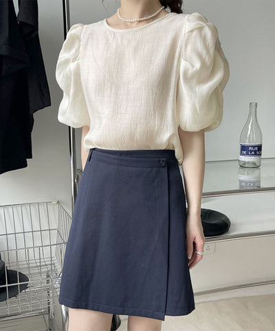 【 5color 】シャーリングパフスリーブグロッシーシアーブラウス