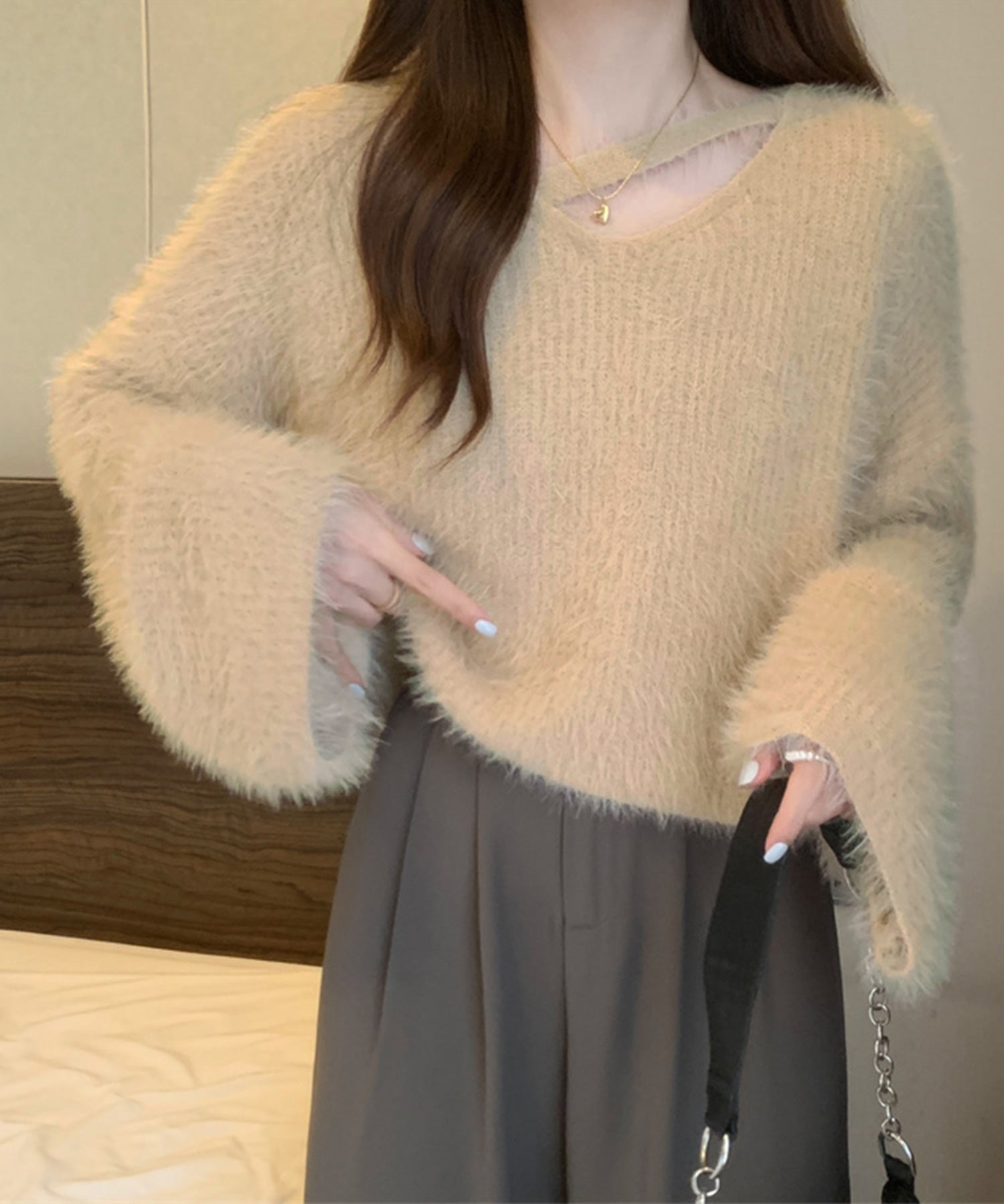 【 7color 】カットアウトショートシャギーニット