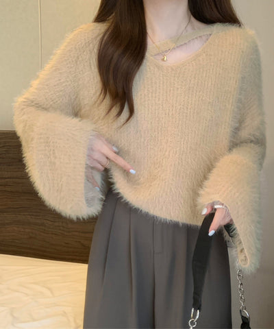 【 7color 】カットアウトショートシャギーニット