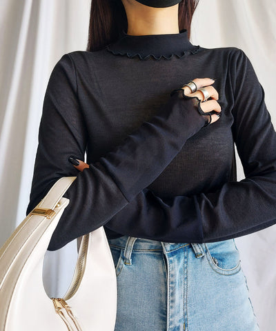 シアー切替プチハイネックメロートップス