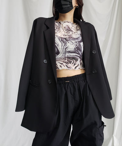 【 ５color 】総柄マーブルシアーメローショートトップス／ marble sheer mellow short tops