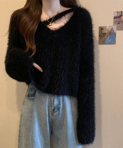 【 7color 】カットアウトショートシャギーニット