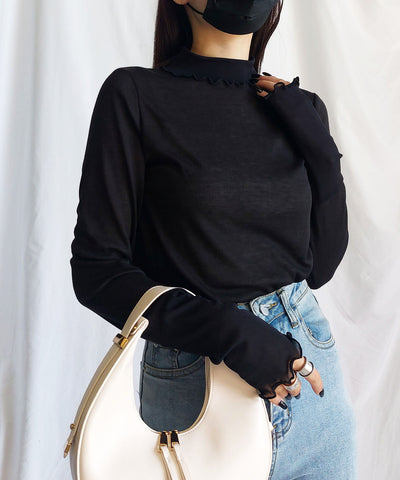 シアー切替プチハイネックメロートップス