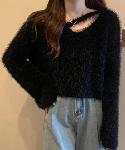 【 7color 】カットアウトショートシャギーニット