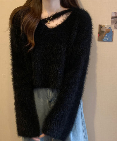 【 7color 】カットアウトショートシャギーニット