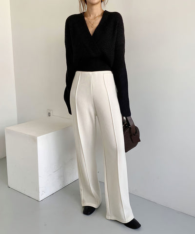 【 5color 】ウエストリブカシュクールショートニット