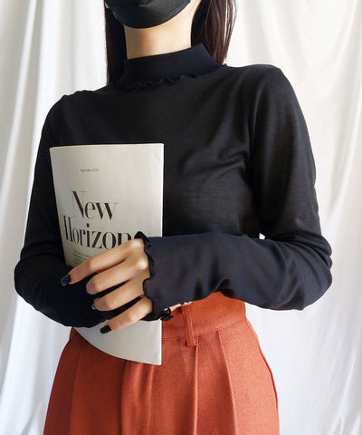 シアー切替プチハイネックメロートップス