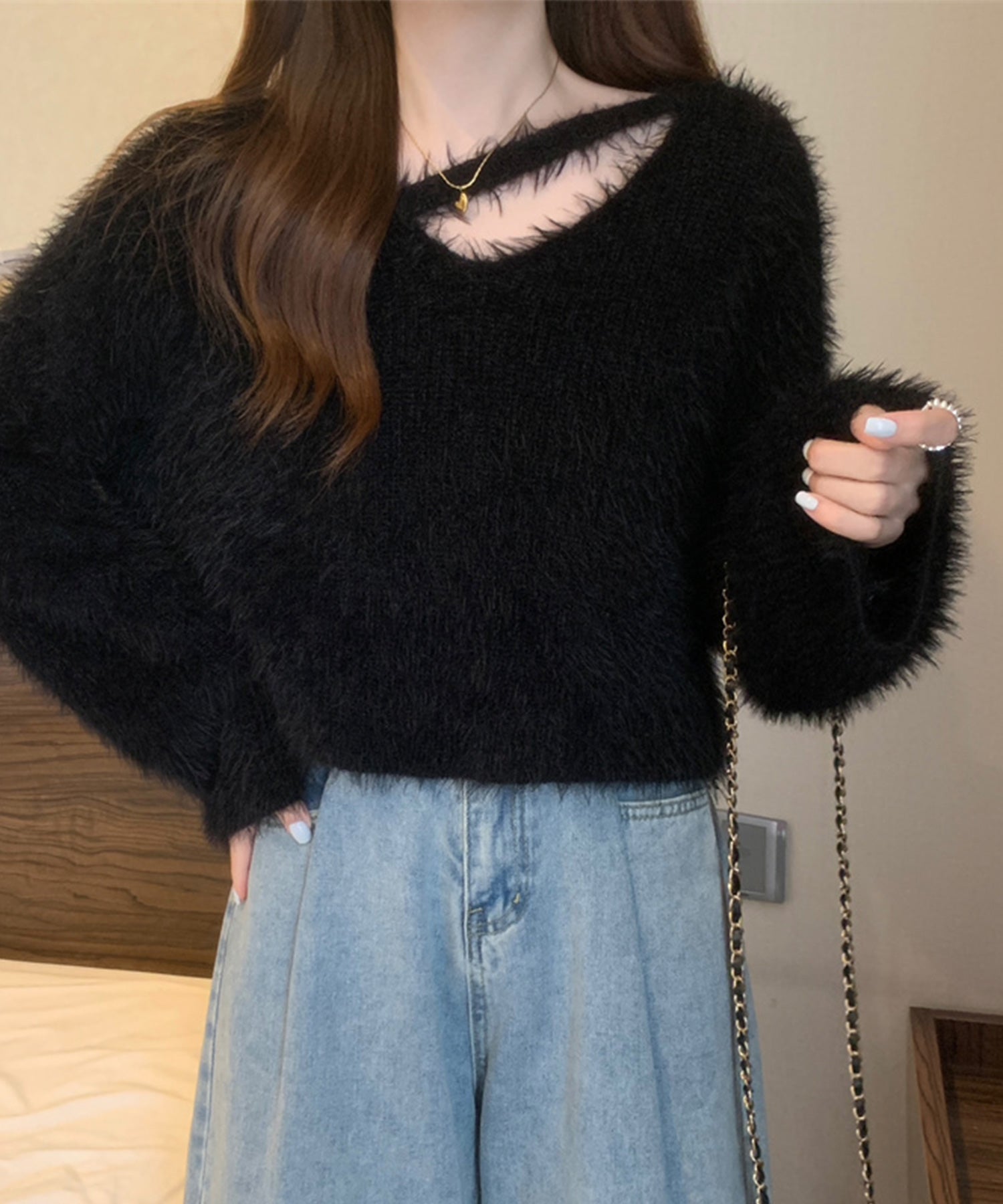 【 7color 】カットアウトショートシャギーニット