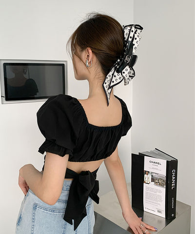 【 11色展開 】バックリボンショートパフブラウス