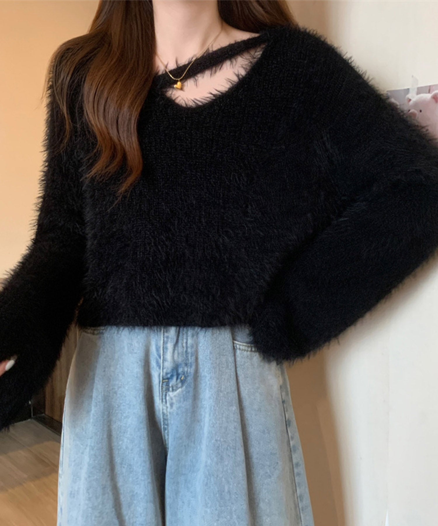 【 7color 】カットアウトショートシャギーニット