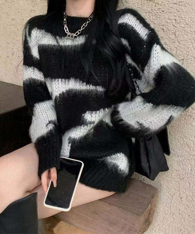 モヘアライクオーバーサイズゼブラニット