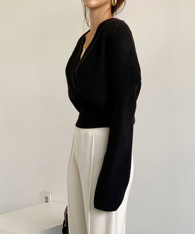 【 5color 】ウエストリブカシュクールショートニット