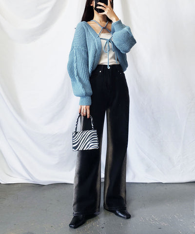 【 ５color 】フロントダブルリボンショートボレロカーディガン