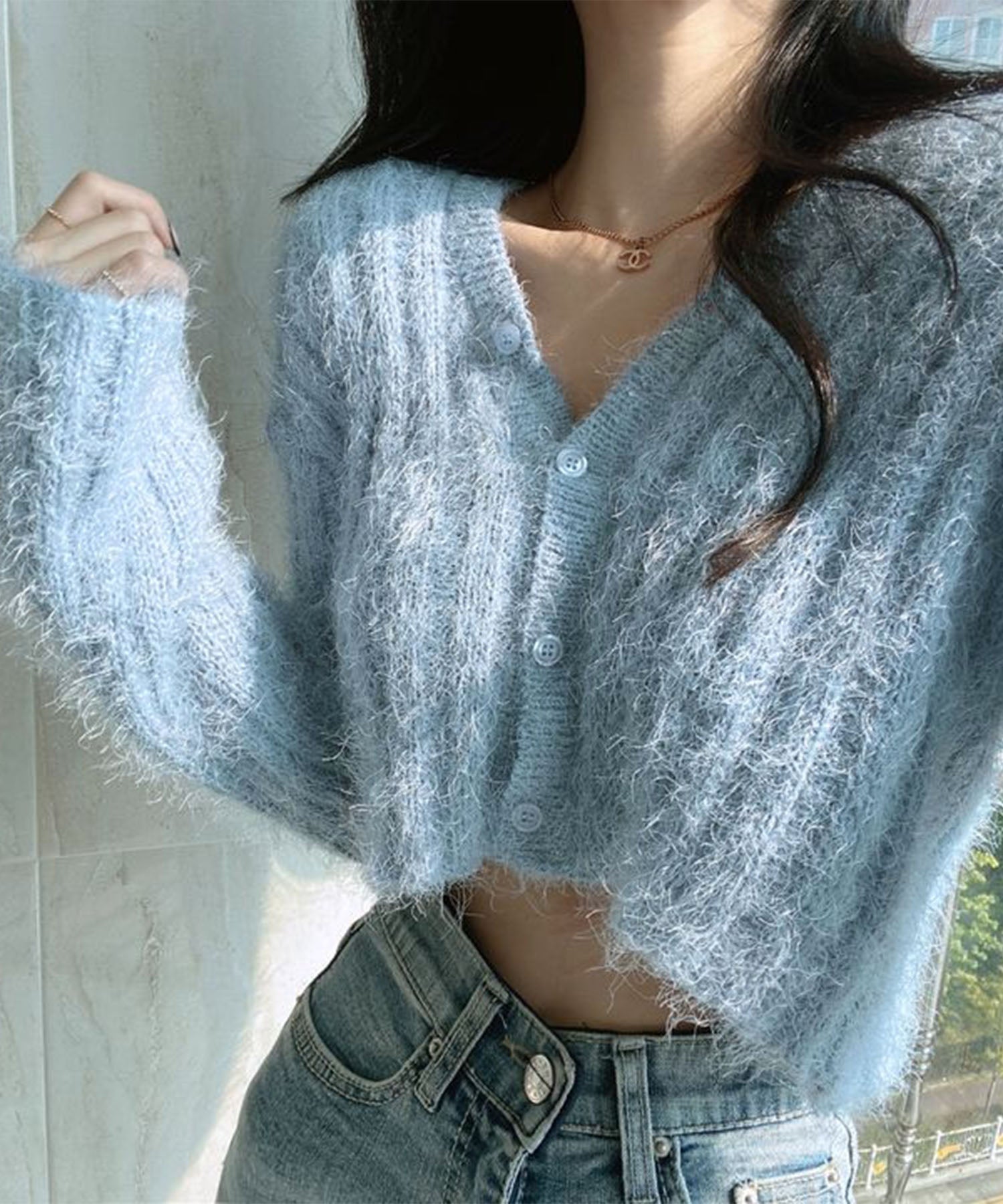 【 ５color 】ショートシャギーリブニットカーディガン