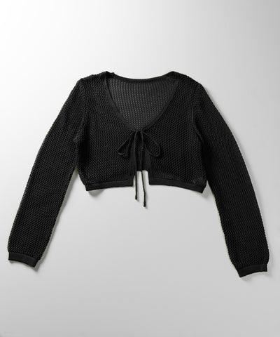 【 ２WAY／６color 】華奢リボンメッシュワイドショートカーディガン