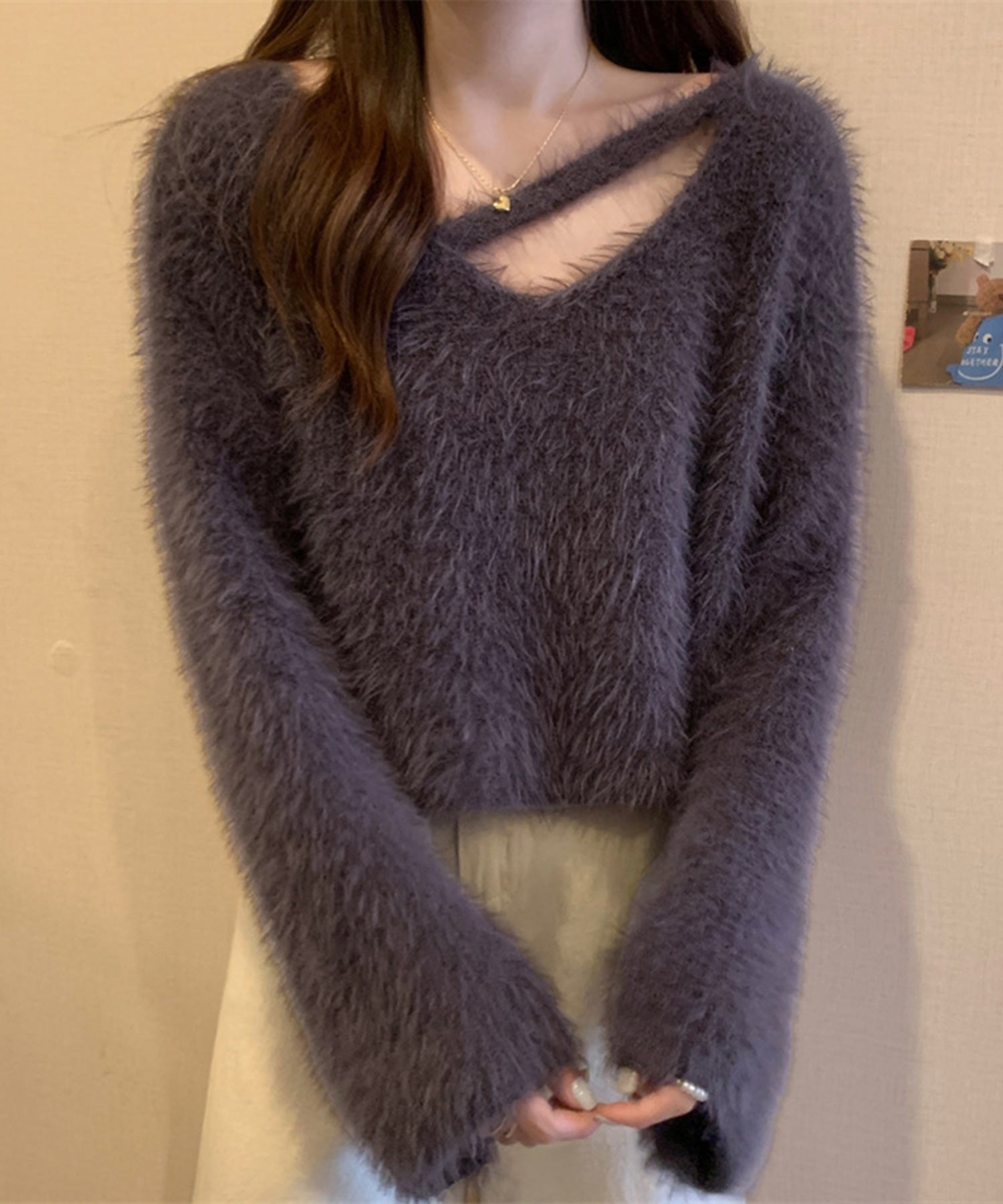 【 7color 】カットアウトショートシャギーニット