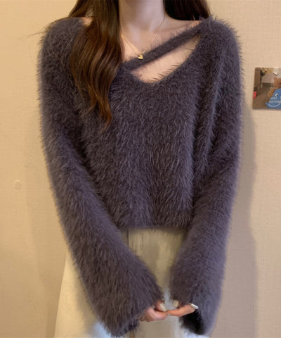 【 7color 】カットアウトショートシャギーニット