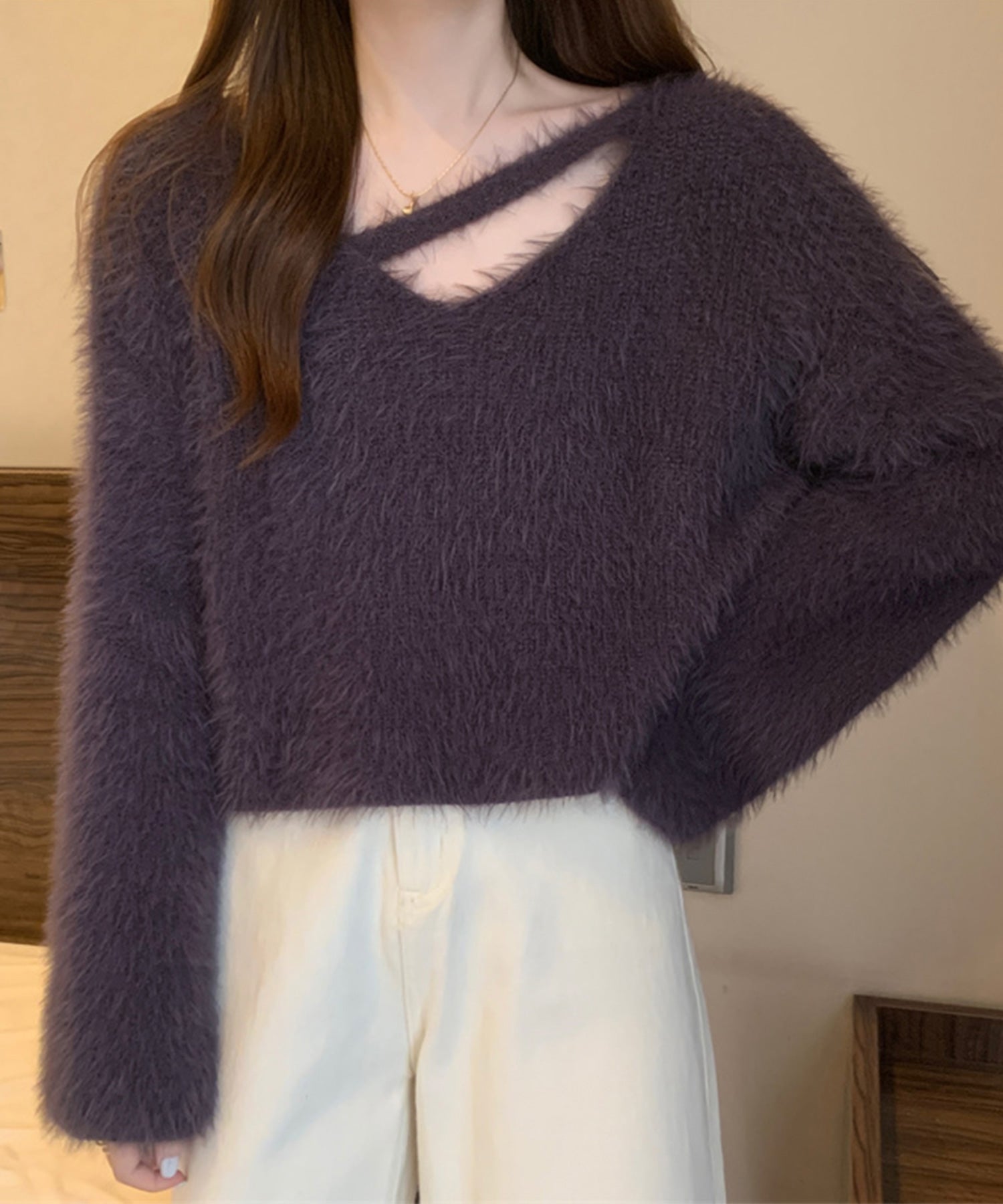 【 7color 】カットアウトショートシャギーニット
